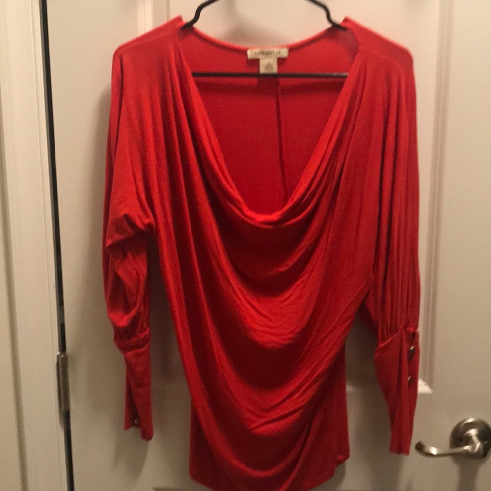 Red-orange Cowl neck Dolman sleeve shirt